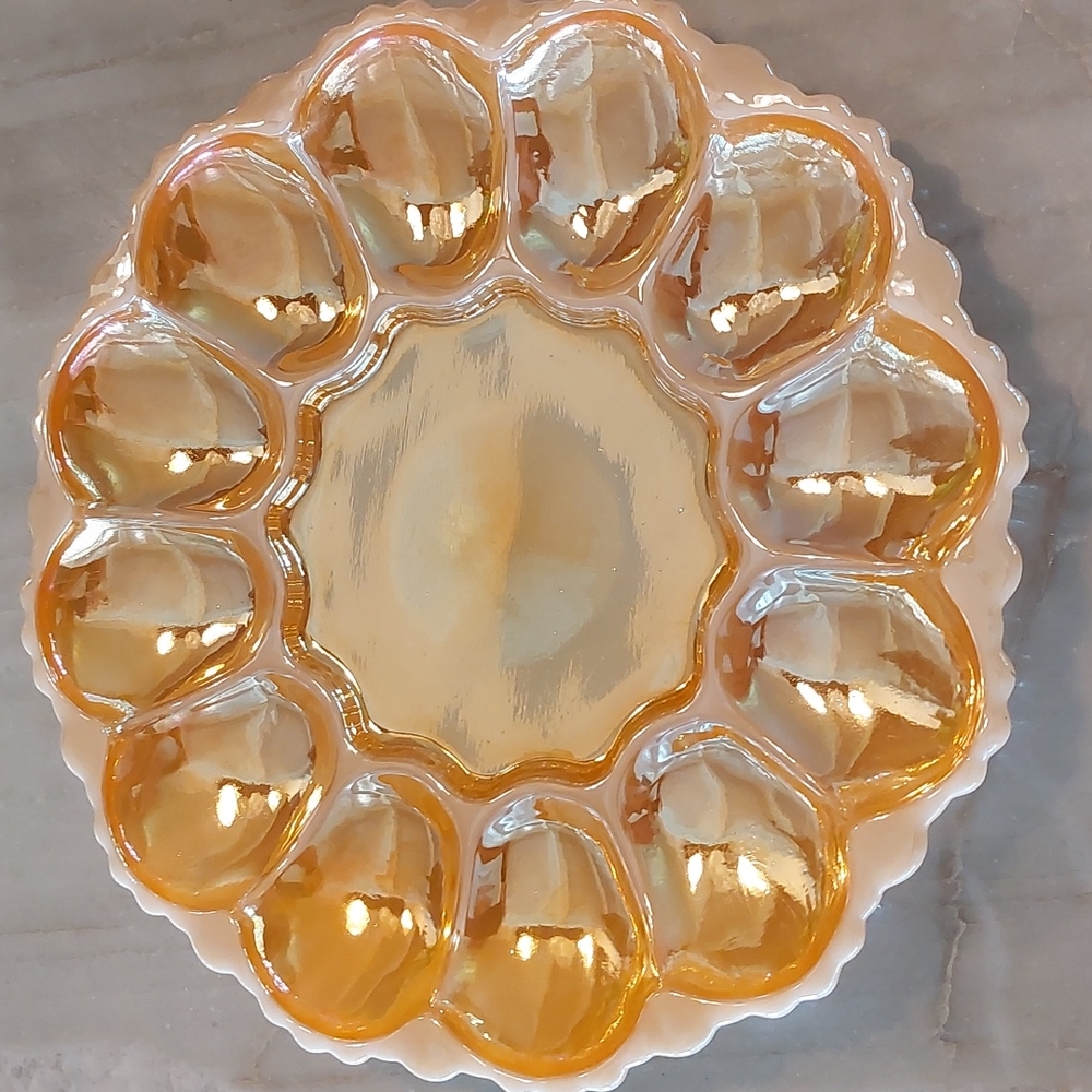 Peach Luster Fire King Egg Plate